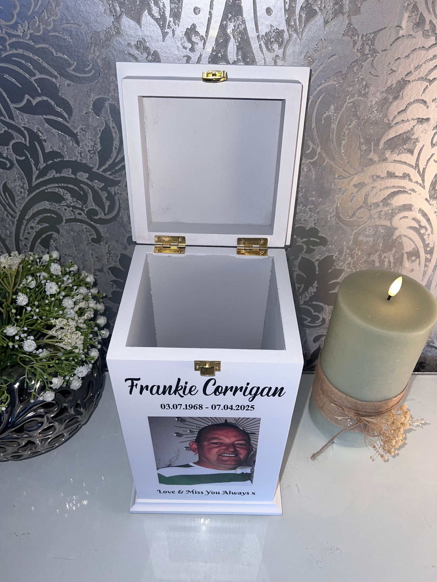 Forever In Our Hearts Casket With Front Lock And Photo